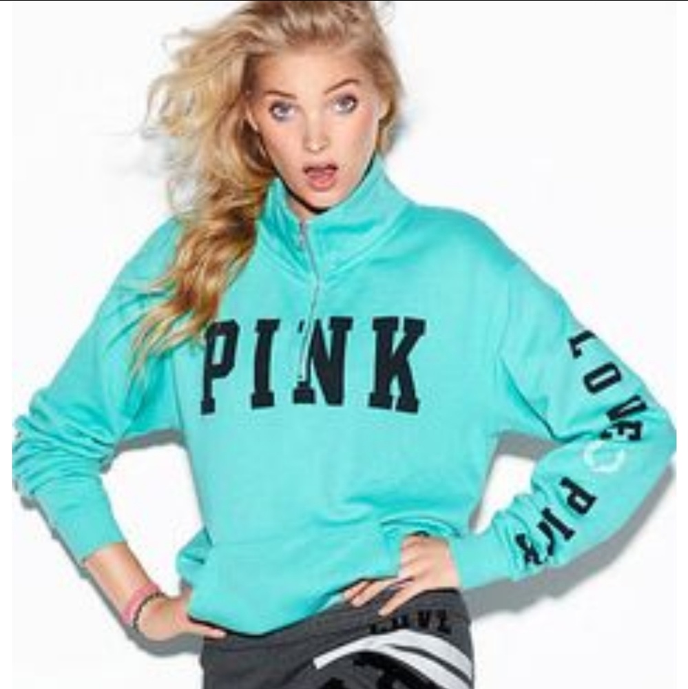 [S] VS PINK Teal Half Zip Pullover